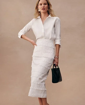 Ann Taylor Embroidered Column Midi Skirt Size 0 White Women's