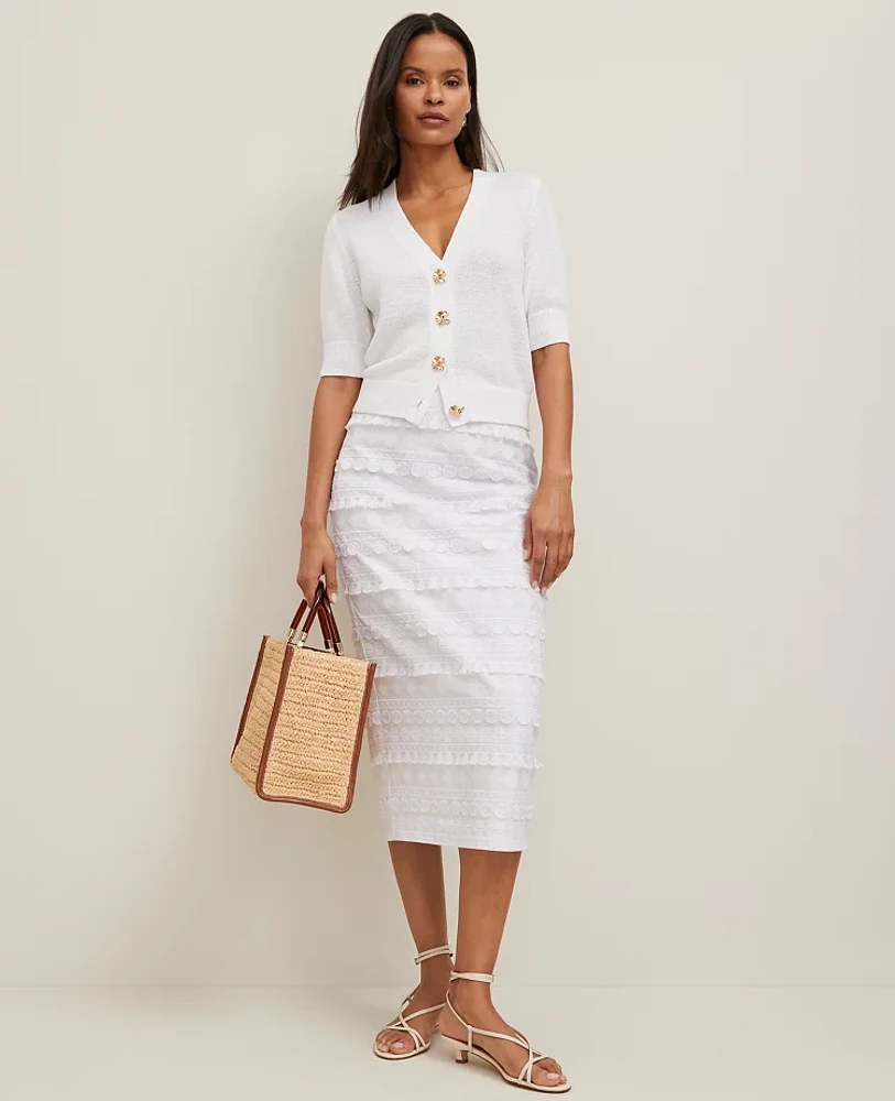 Ann Taylor Embroidered Column Midi Skirt White Women's