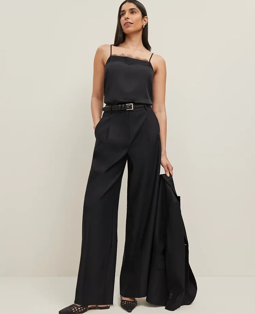 Ann Taylor The Wide Leg Pant in Linen Blend Size 8 Black Women's