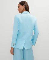 Ann Taylor The Relaxed Double Breasted Blazer Linen Blend Gulf Stream Blue Women's