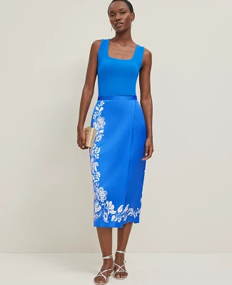 Ann Taylor Satin Midi Wrap Skirt B Power Blue Women's