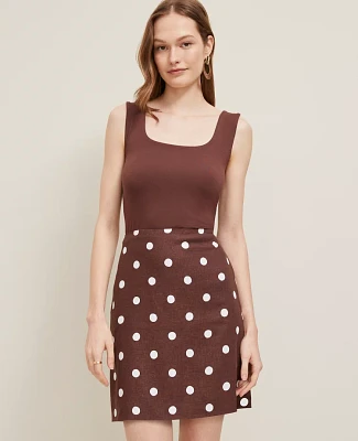 Ann Taylor Dotted Linen Blend Mini Skirt Size 00 Rich Walnut Women's