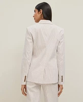Ann Taylor The Long Notched Two Button Blazer in Seersucker Size 0 Cappuccino Tan Women's