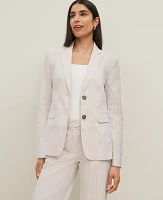 Ann Taylor The Long Notched Two Button Blazer in Seersucker Size 0 Cappuccino Tan Women's