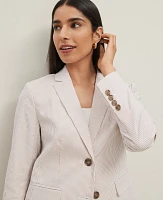 Ann Taylor The Long Notched Two Button Blazer in Seersucker Size 0 Cappuccino Tan Women's