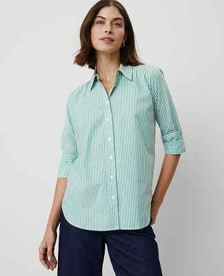 Ann Taylor Striped Relaxed Perfect Shirt Green Women's