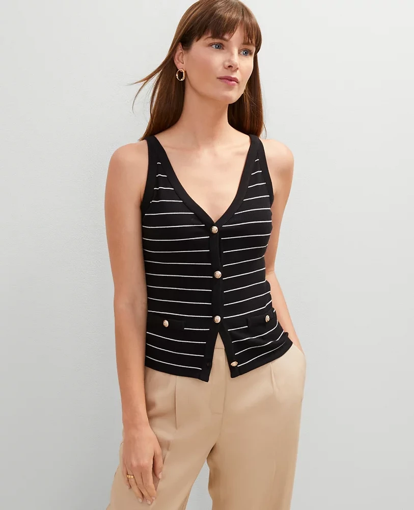 Ann Taylor Striped Button Tank Top Women's