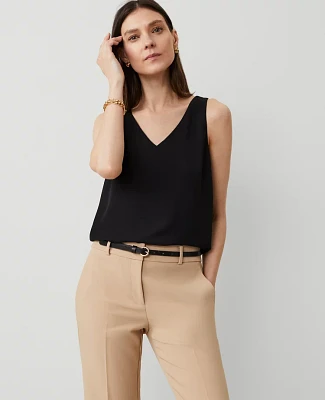 Ann Taylor Petite Mixed Media V-Neck Shell Top Black Women's