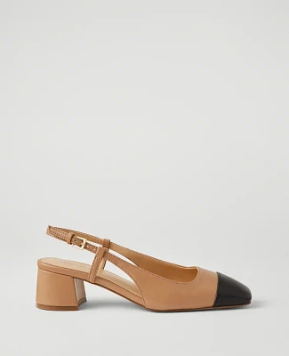 Ann Taylor Leather Cap Toe Block Heel Pumps Size 9 Desert Sand Women's