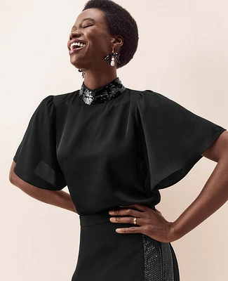 Ann Taylor Petite Sequin Paneled Side Slit Midi Skirt Size 00 Black Women's