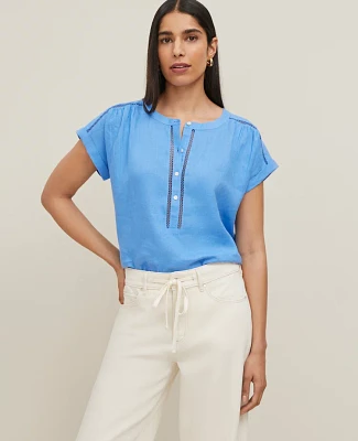 Ann Taylor Linen Cutout Framed Popover Top Women's