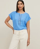 Ann Taylor Linen Cutout Framed Popover Top Women's