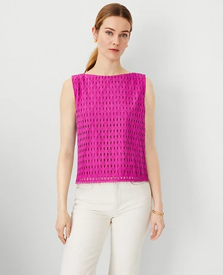 Ann Taylor Cotton Eyelet Boatneck Top Size XL Magenta Shadow Women's