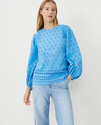 Ann Taylor Eyelet Tunic Size XS Cerulean Blue Women's