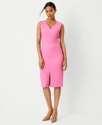 Ann Taylor The Petite Seamed V-Neck Sheath Dress in Linen Blend Size 0 Lipstick Women's