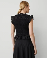 Ann Taylor Smocked Ruffled Top Black Women's