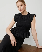 Ann Taylor Smocked Ruffled Top Black Women's