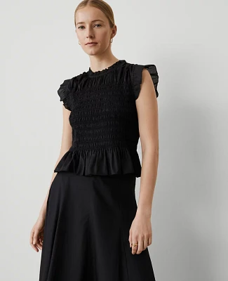 Ann Taylor Smocked Ruffled Top Black Women's