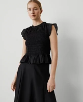 Ann Taylor Smocked Ruffled Top Black Women's