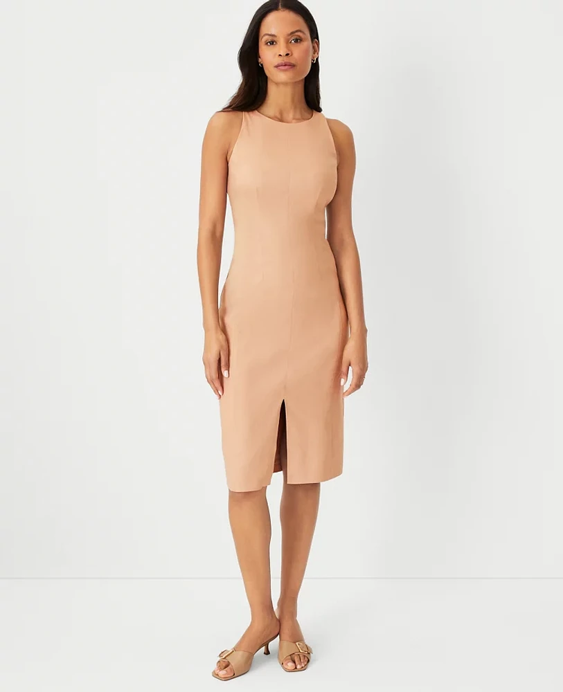 Ann Taylor The Cutaway Sheath Dress in Linen Blend - Curvy Fit Size 0 Camel Taupe Women's