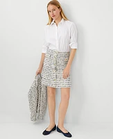 Ann Taylor Tweed Button A-Line Skirt Size 14 Blue Lake Women's