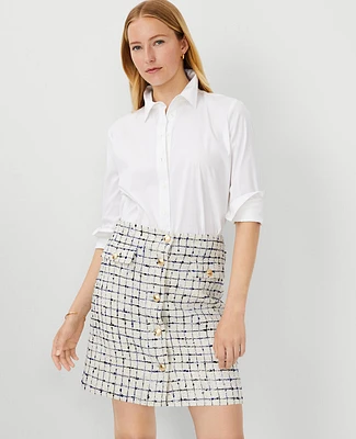Ann Taylor Tweed Button A-Line Skirt Size 14 Blue Lake Women's
