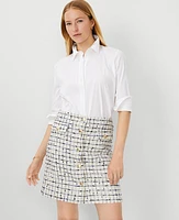 Ann Taylor Tweed Button A-Line Skirt Size 14 Blue Lake Women's