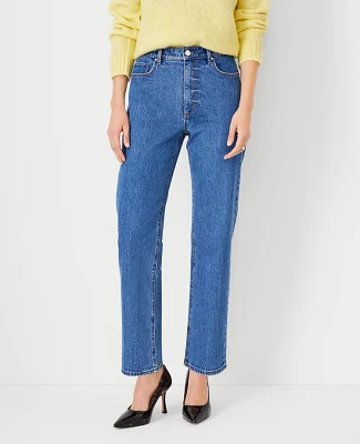 Ann Taylor High Rise Straight Jeans Vintage Mid Indigo Wash