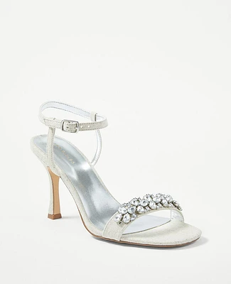Ann Taylor Studio Collection Crystal Skinny Strap Sandals Ivory Linen Women's