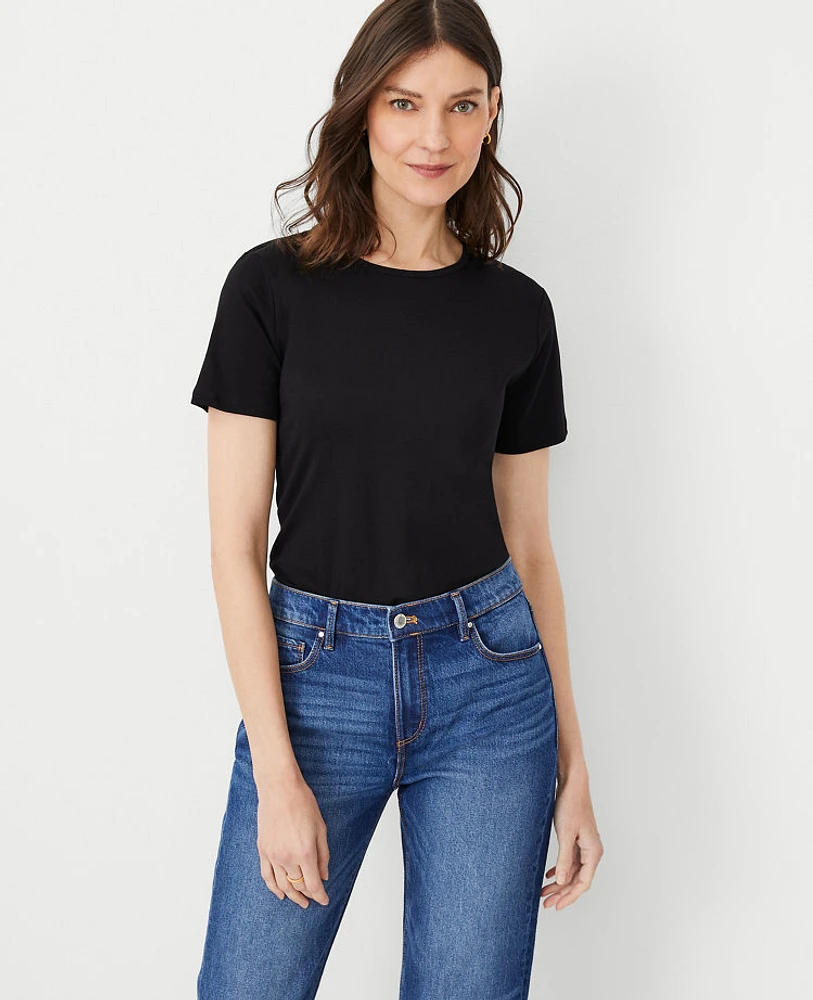 Ann Taylor Petite Pima Cotton Crew Neck T-Shirt Size 2XS Black Women's