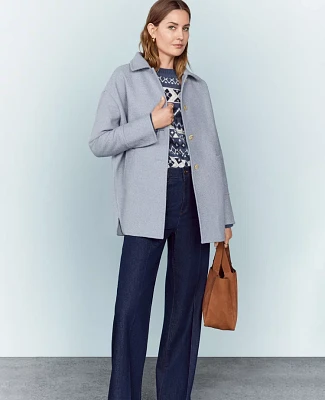 Ann Taylor Collared Button Front Relaxed Jacket Size Large Midnight Blue Heather Women's