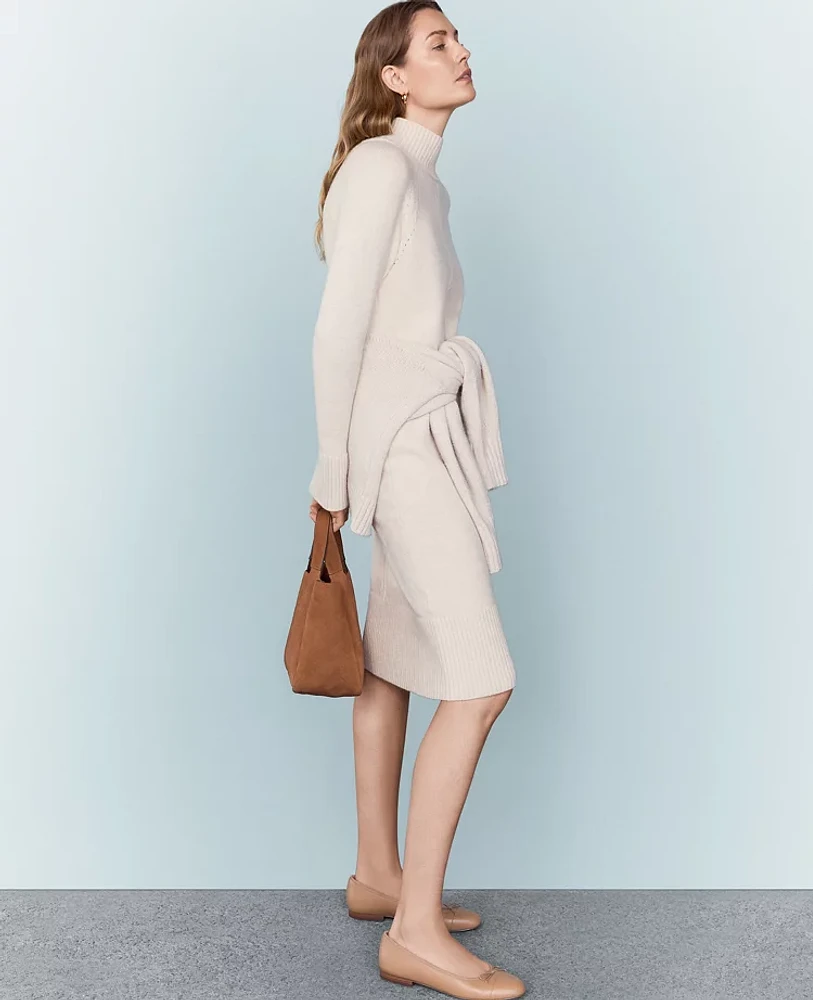 Ann Taylor Weekend Collection Mock Neck Raglan Sweater Dress Pale Sand Heather Women's