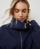 Ann Taylor Weekend Collection Ribbed Half Zip Sweater Size Small Pure Sapphire Women's