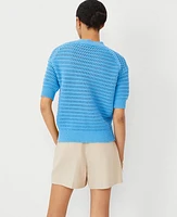 Ann Taylor Petite Stitchy Sweater Cerulean Blue Women's