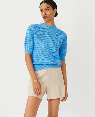Ann Taylor Petite Stitchy Sweater Cerulean Blue Women's