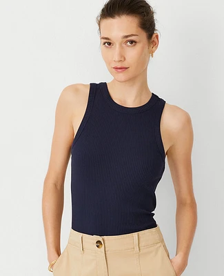 Ann Taylor Petite Ribbed Tank Top Size 2XS Night Sky Women's