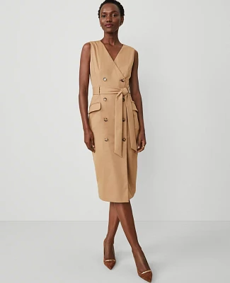 Ann Taylor The Wrap Sheath Dress in Seasonless Stretch Size 0 Perfect Camel Women's