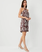 Ann Taylor Petite Palm Cotton Linen Halter Dress Size 00 Brown Stone Women's