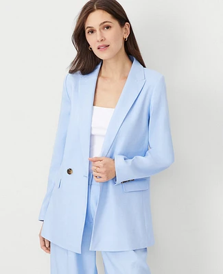 Ann Taylor The Oversized Peak Lapel Blazer Linen Blend Ojai Sky Women's