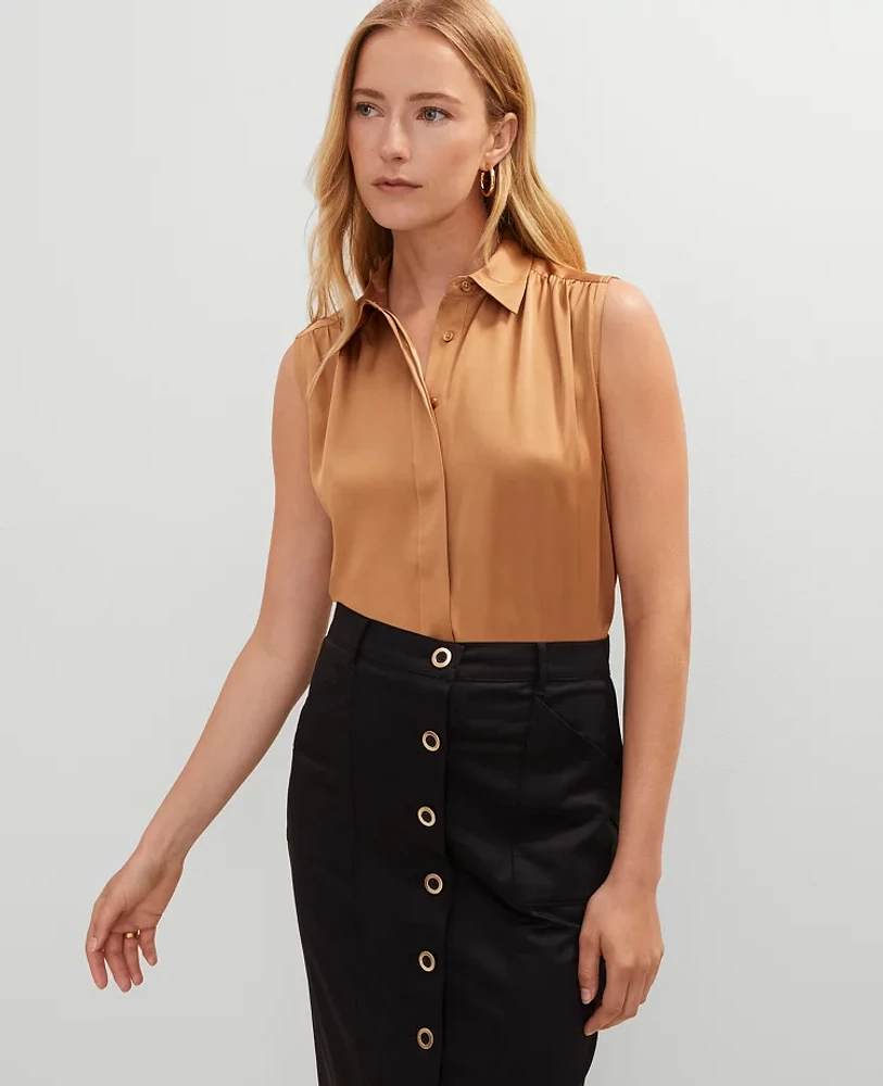 Ann Taylor Shirred Yoke Sleeveless Shirt Women's
