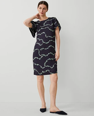 Ann Taylor Floral Short Sleeve Shift Dress Size 0 Night Sky Women's
