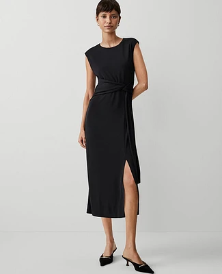 Ann Taylor Petite Knit Belted Column Maxi Dress Black Women's