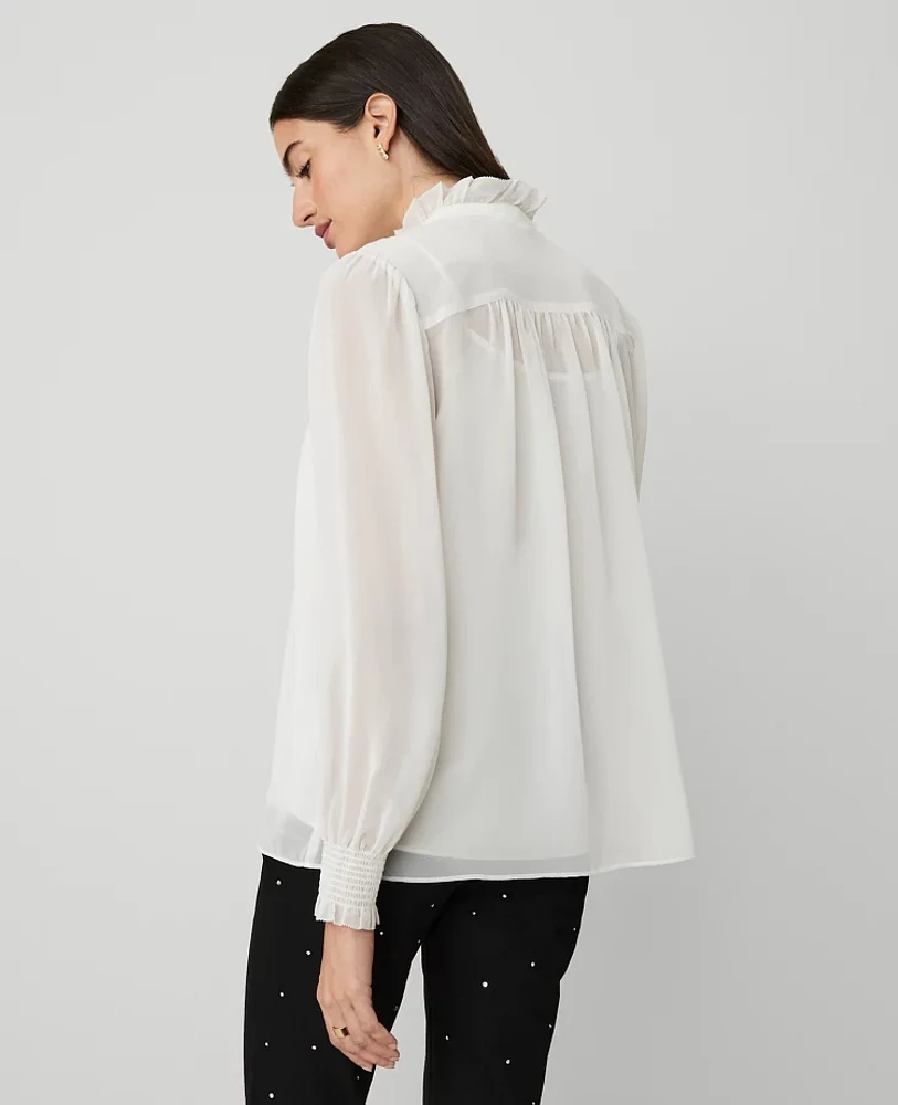 Ann Taylor Chiffon Ruffle Popover Top Size XL Winter White Women's