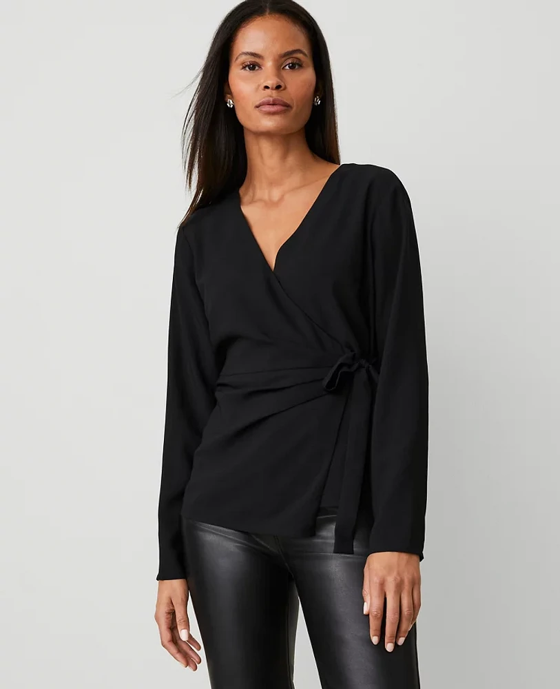 Ann Taylor Modern Wrap Blouse Size XS Black Women's