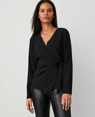Ann Taylor Modern Wrap Blouse Size XS Black Women's