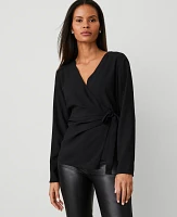 Ann Taylor Modern Wrap Blouse Size XS Black Women's