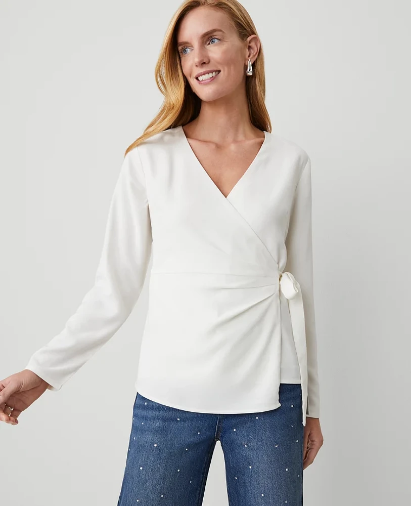 Ann Taylor Modern Wrap Blouse Size XS Winter White Women's