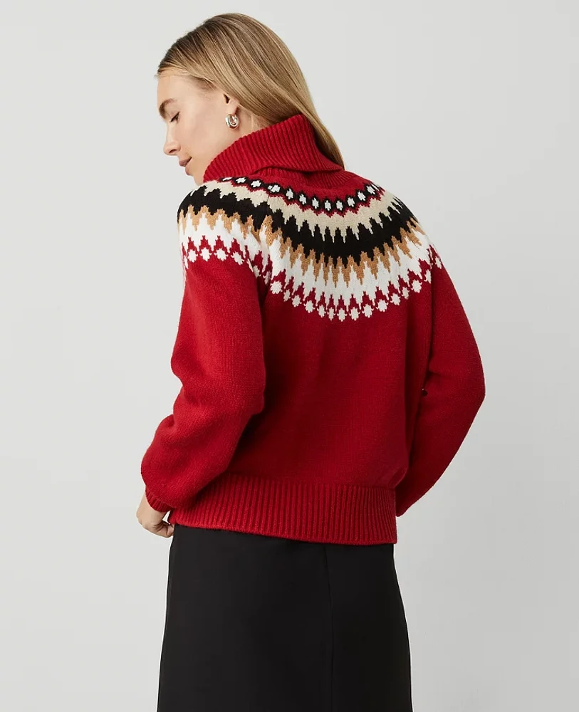 Ann Taylor Fair Isle Turtleneck Sweater Size XS Gingham Red Women's