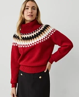Ann Taylor Fair Isle Turtleneck Sweater Size XS Gingham Red Women's