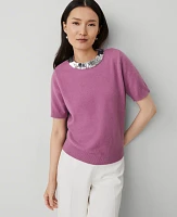 Ann Taylor Sequin Neck Short Sleeve Sweater XS Women's